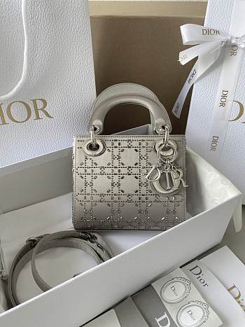  Lady Dior Mini Bag Gray Strass Cannage Satin Size 17×15×7cm