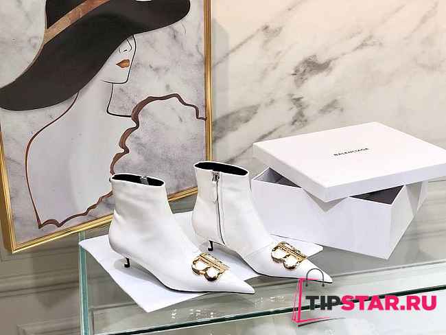 Balenciaga White BB Patent Leather Ankle Boots - 1