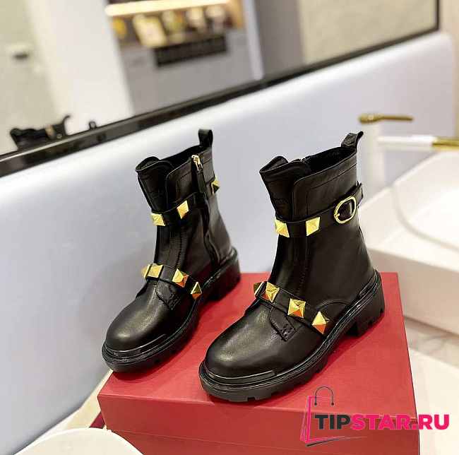 Valentino Garavani Roman Stud leather black gold boots - 1