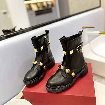 Valentino Garavani Roman Stud leather black gold boots