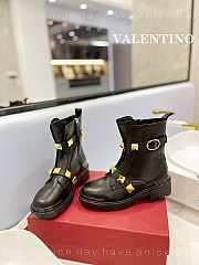 Valentino Garavani Roman Stud leather black gold boots - 4