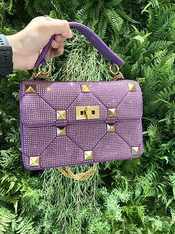 Valentino Garavani - Crystal Embellished Roman Stud Shoulder Bag In Purple 24 x 16 x 8 cm