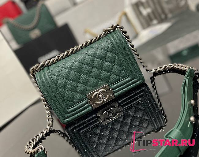 Chanel Boy Bag Silver Hardware Green Bag 67085 Size 20cm - 1
