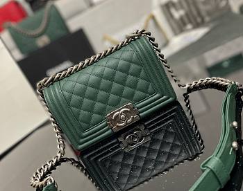 Chanel Boy Bag Silver Hardware Green Bag 67085 Size 20cm