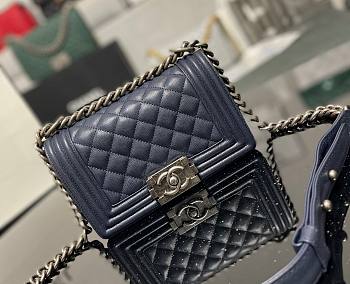 Chanel Boy Bag Silver Hardware Blue Bag 67085 Size 20cm