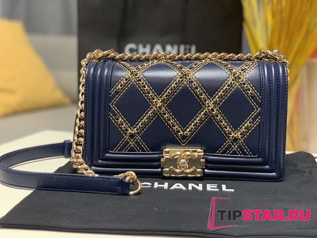 Chanel Boy Bag Latest Bag Navy Blue 67086 Size 25cm - 1