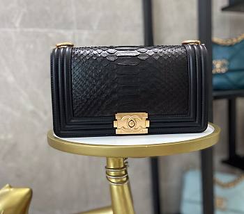 Chanel Boy Flap Bag Python Old Medium Black 67086 Size 25×16×9cm