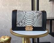 Chanel Boy Flap Bag Python Old Medium Snake Leather Grey 67086 Size 25×16×9cm - 1