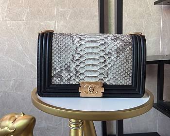 Chanel Boy Flap Bag Python Old Medium Snake Leather Grey 67086 Size 25×16×9cm