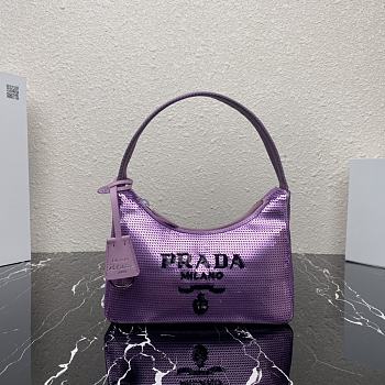 Prada Re-Edition 2000 Sequined Re-Nylon Mini-Bag Purple 1NE515 Size 22x17x6 cm