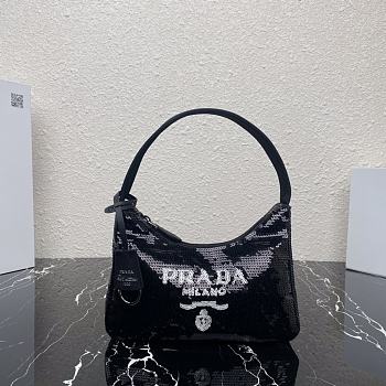 Prada Re-Edition 2000 Sequined Re-Nylon Mini-Bag Black 1NE515 Size 22x17x6 cm