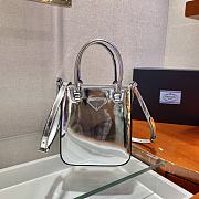 Prada Small Brushed Leather Tote 1BA331 Silver Size 15x17.5x5 cm - 1