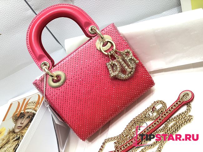 Dior Lady Mini Metallic Red Gradient Lambskin with Bead Embroidery Size 17×15×7cm - 1