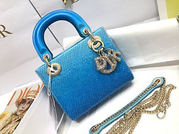 Dior Lady Mini Metallic Blue Gradient Lambskin with Bead Embroidery Size 17×15×7cm