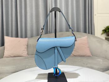 Dior Saddle Light Blue Grained Calfskin Color Hardware Size 25.5 x 20 x 6.5 cm