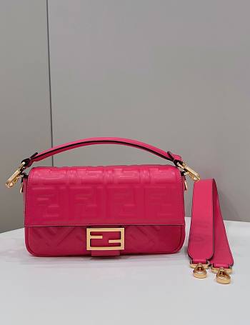Fendi Baguette Nappa Hot Pink Leather Bag 27x15x6cm