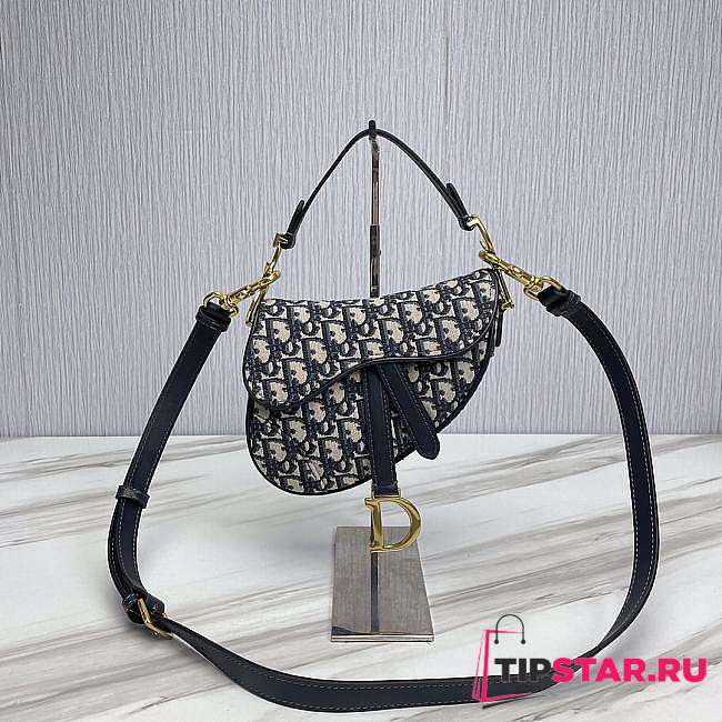 Dior Mini Saddle Bag With Strap Blue Dior Oblique Jacquard Size 19 x 16 x 5 cm - 1