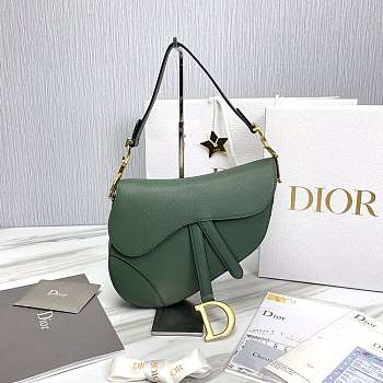 Dior Saddle Bag With Strap Green Grained Calfskin Size 25.5 x 20 x 6.5 cm