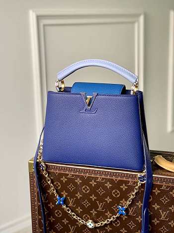 Louis Vuitton Capucines BB Blue Taurillon leather with chain Size 27 x 18 x 9 cm 