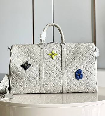 LV Keepall 50 Granite Taurillon Monogram Leather White M20901 size 50x29x23 cm