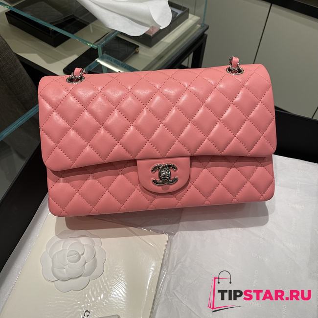Chanel Flap Bag Lambskin Pink Silver Hardware Size 25 cm - 1