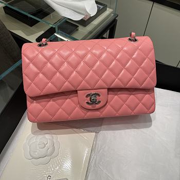 Chanel Flap Bag Lambskin Pink Silver Hardware Size 25 cm
