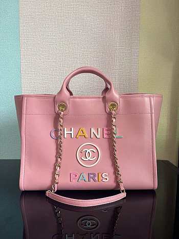 Chanel Calfskin Leather Shopping Bag Pink Size 30x50x22 cm