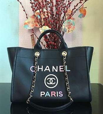 Chanel Calfskin Leather Shopping Bag Black Size 30x50x22 cm