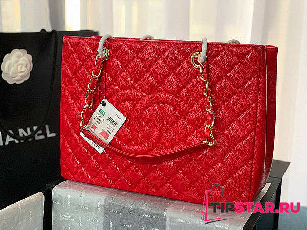 Chanel Tote Red In Gold/Silver Hardware Size 24x33x13 cm - 1
