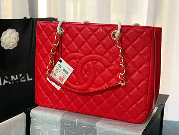 Chanel Tote Red In Gold/Silver Hardware Size 24x33x13 cm