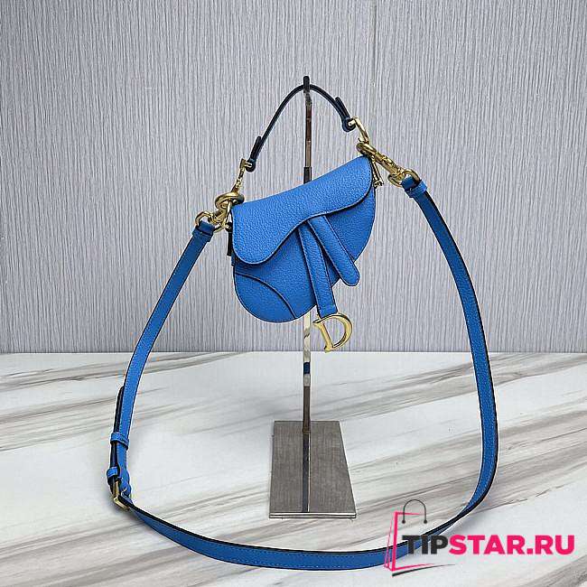 Dior Saddle Bag Mini Blue With Strap Size 12 x 7.5 x 5 cm - 1