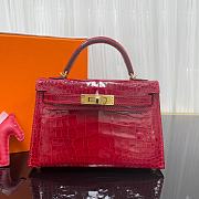 HERMES Birkin mini 19 cm Bag Lipstick Red Braise Porosus Crocodile Gold Hardware - 1