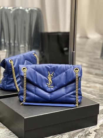 YSL Loulou Puffer Leather Shoulder Bag Blue Size 29x17x11 cm