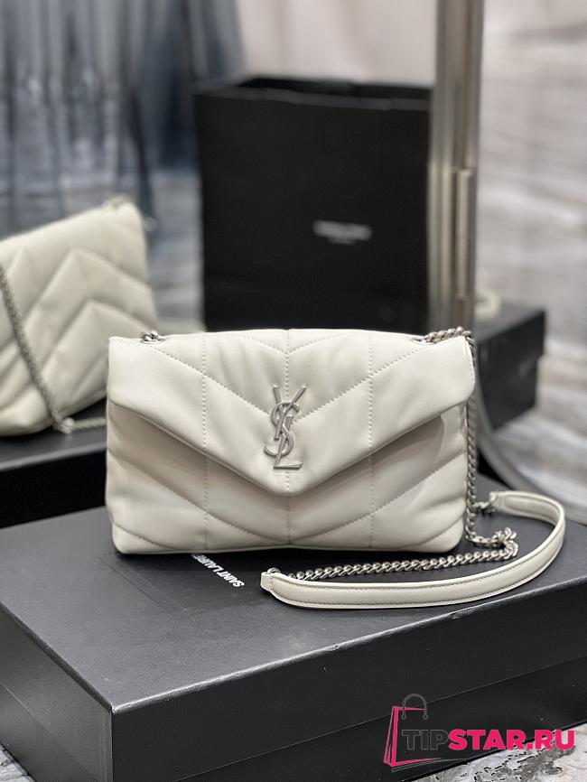 YSL LOULOU PUFFER calfskin White silver hardware Size 23×15.5×8.5 cm - 1