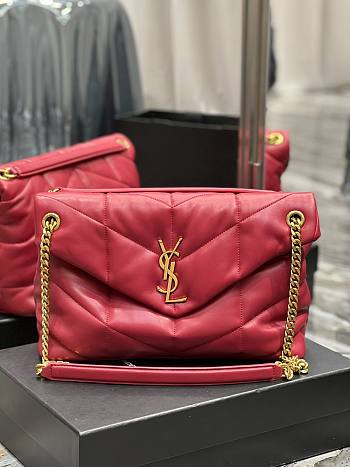 YSL LOULOU PUFFER calfskin Red Gold hardware Size 35x23x13.5 cm