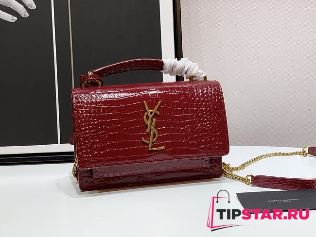 YSL Sunset Medium Teal Crocodile-effect Leather Shoulder Bag In Red 19x14x5.5 cm - 1