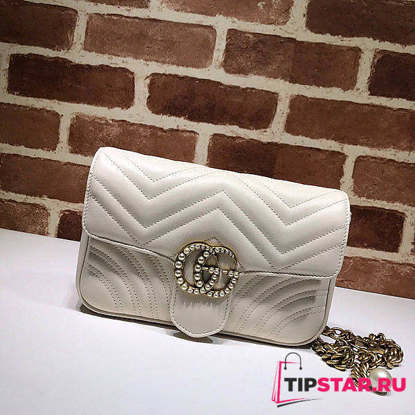 Gucci GG Marmont Pearl Chain Belt Bag White Size 17 x 22 x 10 cm - 1