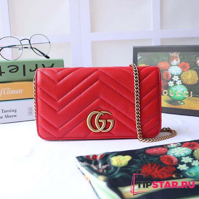 GUCCI GG MARMONT MINI BAG RED 488426 SIZE 18 CM - 1