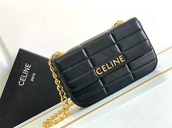 Celine Chain shoulder bag matelasse monochrome goatskinblack 24x15x5 cm