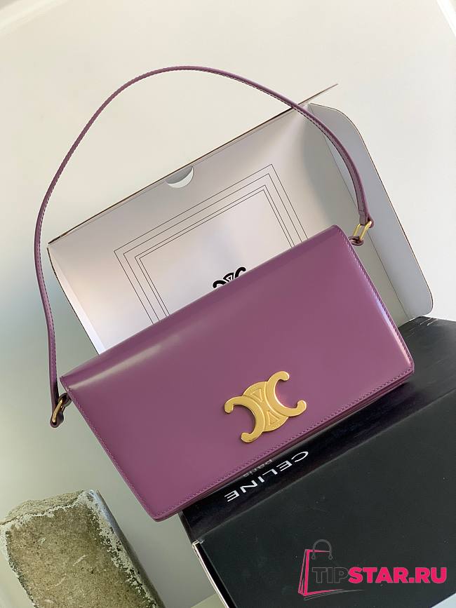 Celine Trapeze Triomphe Bag in Shiny Calfskinsable purple 26.2x14.5x2 cm - 1