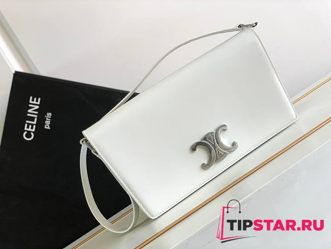 Celine Trapeze Triomphe Bag in Shiny Calfskinsable White 26.2x14.5x2 cm - 1