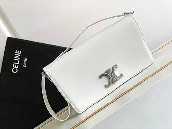 Celine Trapeze Triomphe Bag in Shiny Calfskinsable White 26.2x14.5x2 cm