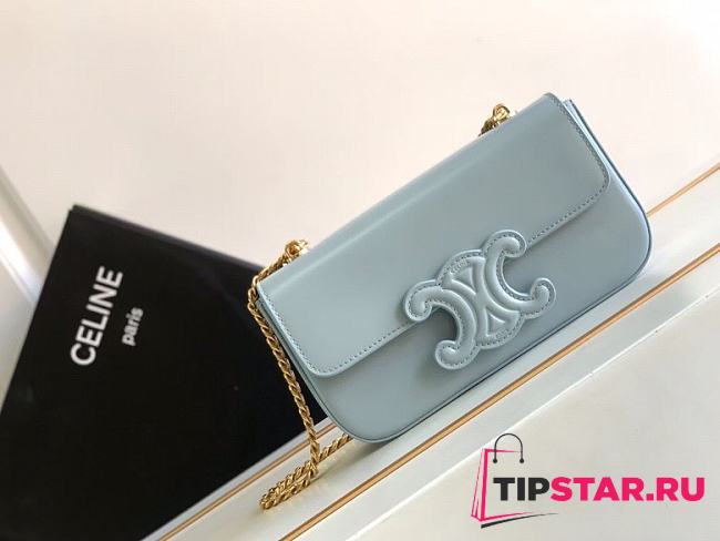 Celine chain shoulder bag cuir triomphe in shiny calfskinice ice blue 21x13x5 cm - 1