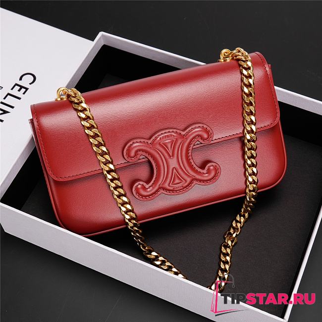 Celine chain shoulder bag cuir triomphe in shiny calfskinice red 21x13x5 cm - 1