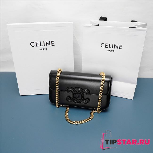 Celine chain shoulder bag cuir triomphe in shiny calfskinice Black&Gold 21x13x5 cm - 1