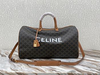 Celine large voyage bag in triomphe canvas with print tan 50x28x22.5 cm