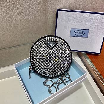 Prada Crystal Embellished Round Crossbody Bag Size 12x12x2 cm