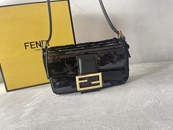 Fendi Medium Baguette 1997 Black Satin Bag With Sequins Size 19.5x11x5 cm