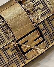 Fendace Brooch Mini Baguette in Gold Perforated Leather 28x15x7xcm - 3