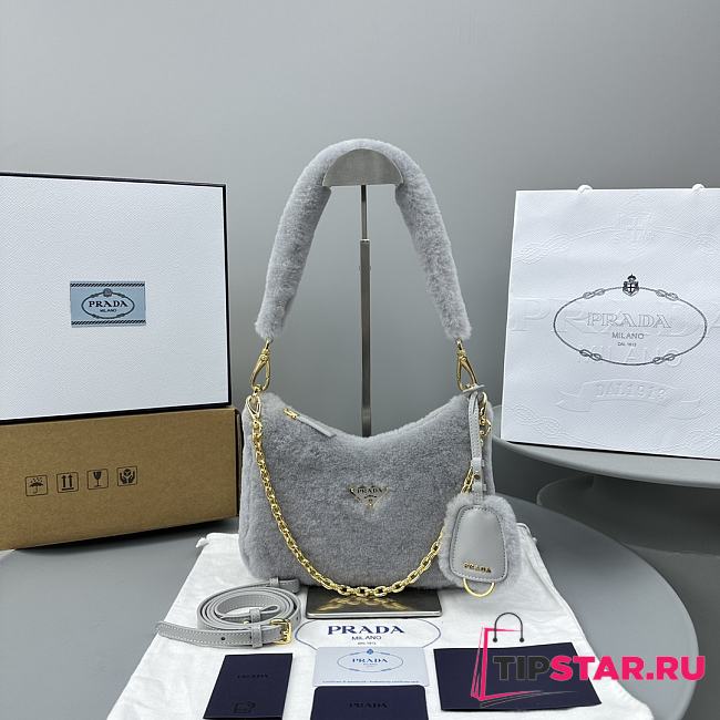 PRADA Sheepskin handbag Gray Size 22x12x6 cm - 1